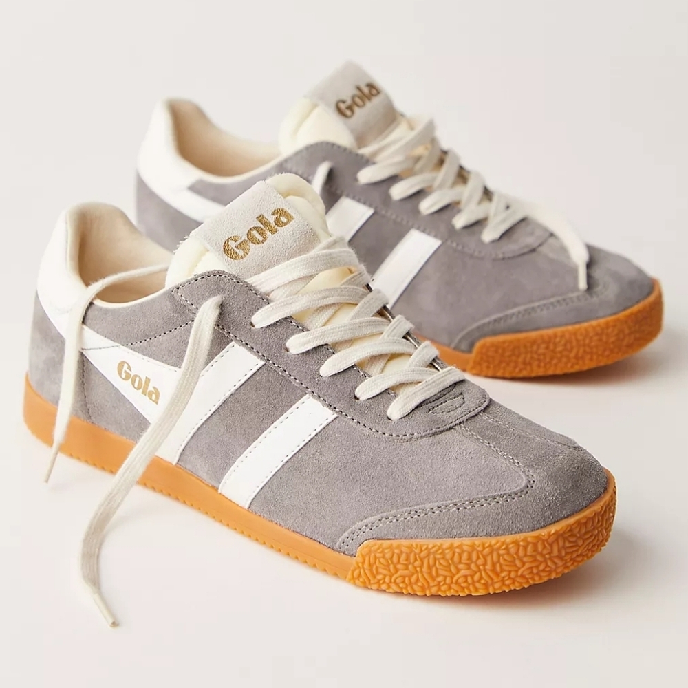 Gola Women's Gray Suede Sneakers with White Stripes and Gum Sole - Picture 9 of 10